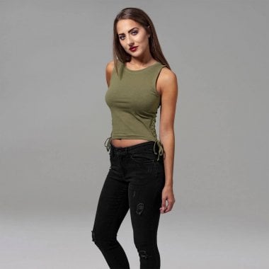 Ladies Lace Up Cropped Top olive