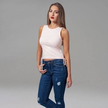 Ladies Lace Up Cropped Top pink