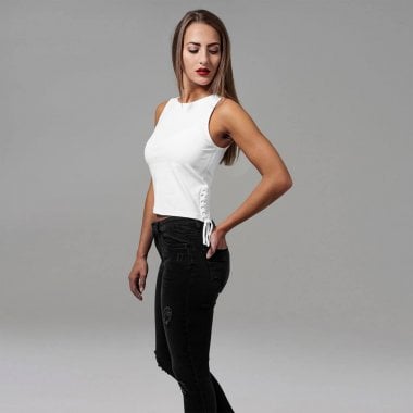 Ladies Lace Up Cropped Top white