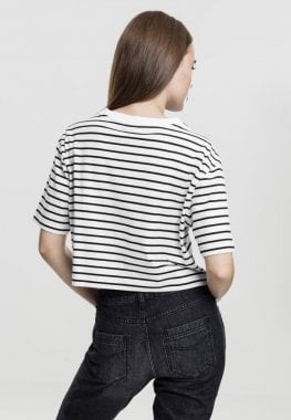 Kort stripet t-shirt overdimensioneret dam vit rygg