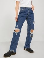 Distressed jeans med huller lige pasform til kvinder