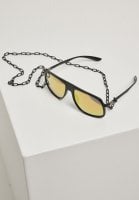 Solbriller med gult glas og kæde