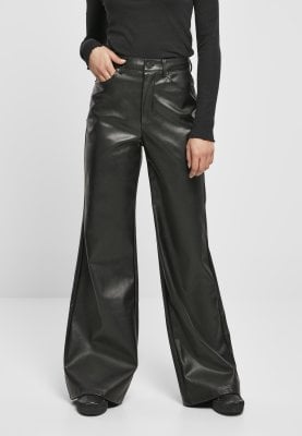 Sorte brede bukser i syntetisk læder kvinder 0