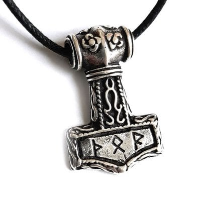 Tors hammare i 925 silver med runor halsband