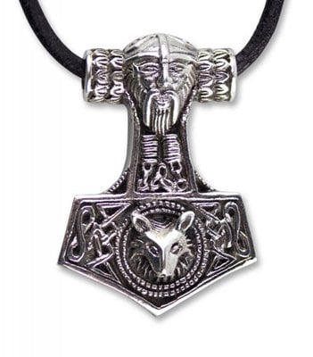 Thors hammer ulv hoved 925 sølv halskæde
